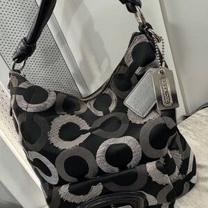 Coach Black and Gray Signature Shoulder Bag
